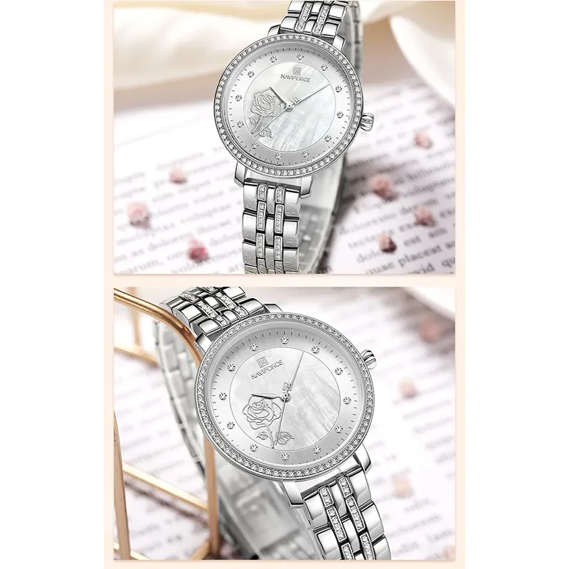 Naviforce NF5017 Silver Dial Silver-tone Dial Ladies Watch